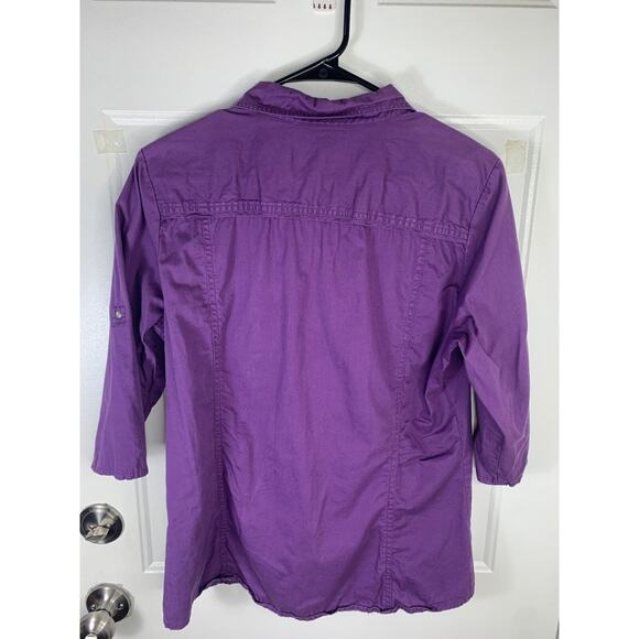Bit & Bridle Womens Purple 100% Cotton Button-Up Shirt With 3/4 Sleeves Size M - Picture 2 of 6